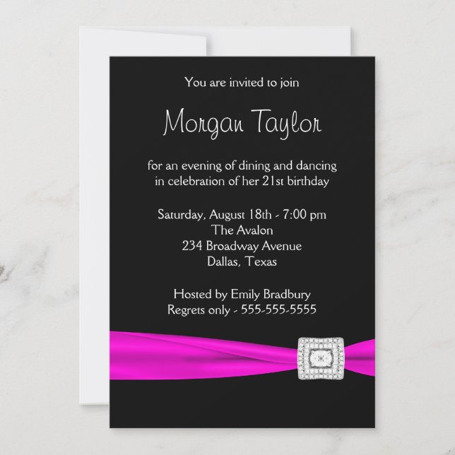 Invitación Fiesta de cumpleaños 21 del diamante negro de colo (Anverso)