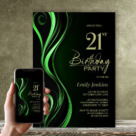 Invitación Fiesta de cumpleaños 21 del verde negro moderno