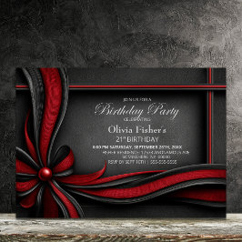 Invitación Fiesta de cumpleaños 21 elegante con lazo rojo y n