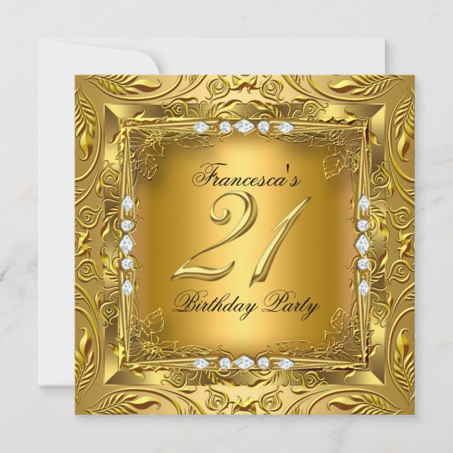 Invitación Fiesta de cumpleaños 21 elegante Elite oro diamant (Anverso)