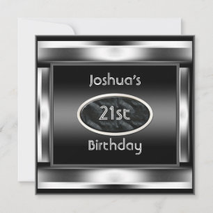 Invitación Fiesta de cumpleaños 21 elegante hombres metal neg