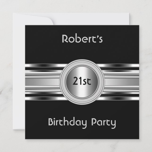 Invitación Fiesta de cumpleaños 21 elegante masculino negro p (Anverso)