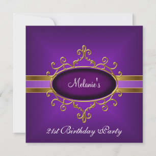 Invitación Fiesta de cumpleaños 21 Elegante Púrpura Dorado