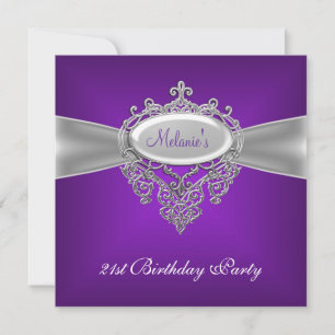 Invitación Fiesta de cumpleaños 21 elegante púrpura plateado