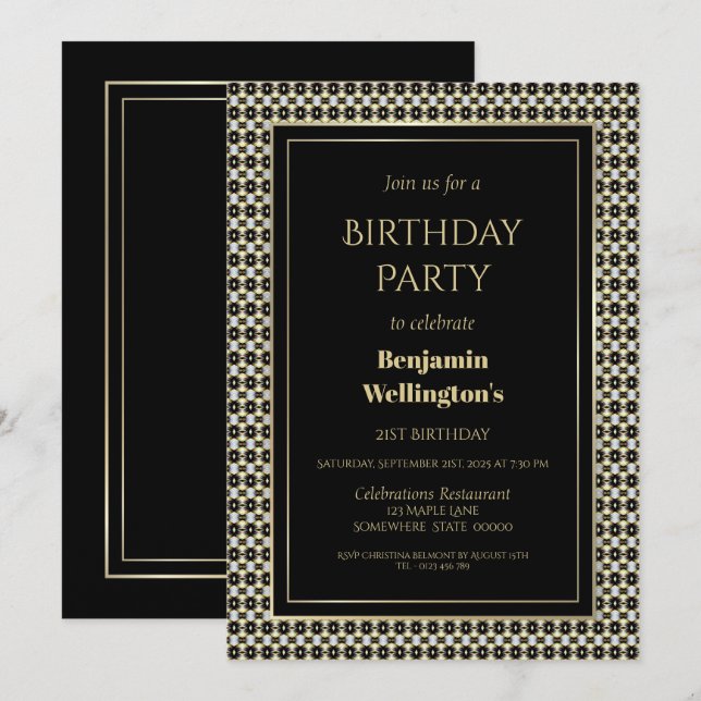 Invitación Fiesta de cumpleaños 21 en la frontera decorativa  (Anverso / Reverso)