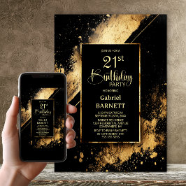 Invitación Fiesta de cumpleaños 21 en negro y oro