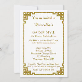 Invitación Fiesta de cumpleaños 21, estilo Gatsby, blanco y o