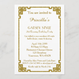Invitación Fiesta de cumpleaños 21, estilo Gatsby, blanco y o