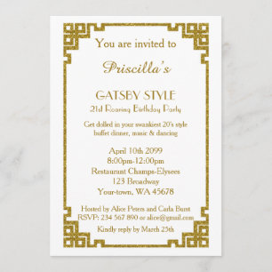 Invitación Fiesta de cumpleaños 21, estilo Gatsby, blanco y o