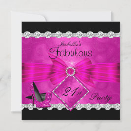 Invitación Fiesta de Cumpleaños 21 Fabulosa Rosa Negro Platea