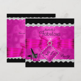 Invitación Fiesta de Cumpleaños 21 Fabulosa Rosa Negro Platea