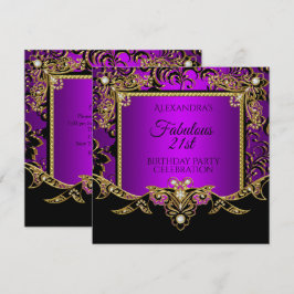 Invitación Fiesta de cumpleaños 21 Fabuloso Oro Púrpura Negro