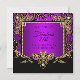 Invitación Fiesta de cumpleaños 21 Fabuloso Oro Púrpura Negro