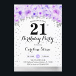 Invitación fiesta de cumpleaños 21 - Flores moradas plateadas<br><div class="desc">Invitación a la fiesta de cumpleaños 21. Elegante diseño en una falsa plata purpurina con acento floral. Invitar a la tarjeta con tipo de letra de guión y con contenido. Pastel morado y blanco. Perfecto para una elegante celebración de los 30 días. Mándame un mensaje si necesitas edad personalizado.</div>