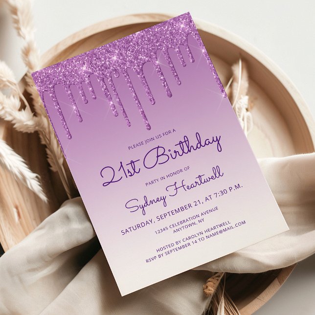 Invitación Fiesta de cumpleaños 21 Glam Purple (Subido por el creador)