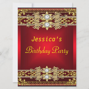 Invitación Fiesta de cumpleaños 21 glamour rojo dorado calien