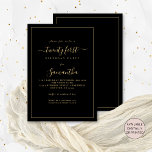 Invitación Fiesta de cumpleaños 21 Gold Script Border Black<br><div class="desc">Borde Gold Script Borde 21 cumpleaños Fiesta negro. Disponible digitalmente o impreso. Un minimalista diseño de texto moderno en negro elegante y oro para tu veintiuno que es totalmente personalizable, con un borde de una sola línea. Cambie las palabras según sea necesario y también puede cambiar los colores del texto...</div>