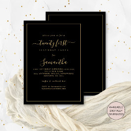 Invitación Fiesta de cumpleaños 21 Gold Script Border Black