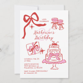 Invitación Fiesta de cumpleaños 21 Hand Drawn Rojo Rosa Garab
