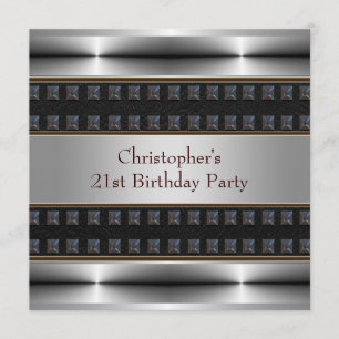 Invitación Fiesta de cumpleaños 21 Hombres cromados de cuero 