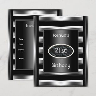 Invitación fiesta de cumpleaños 21 Hombres Metalizado negros 