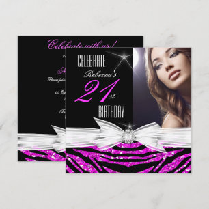 Invitación Fiesta de Cumpleaños 21 Hot Pink 21 Cebra Foto 3