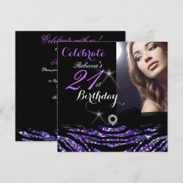 Invitación Fiesta de Cumpleaños 21 Hot Purple 21 Foto de Cebr