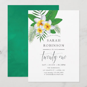 Invitación Fiesta de cumpleaños 21 Luau exótico acuarela