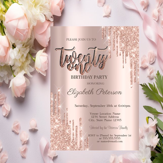 Invitación Fiesta de cumpleaños 21 moderno con brillo en rosa (Subido por el creador)