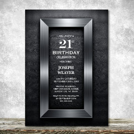 Invitación Fiesta de cumpleaños 21 moderno negro y plata