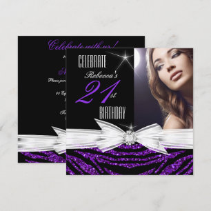 Invitación Fiesta de cumpleaños 21 Morado 21 Cebra Foto 3