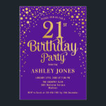 Invitación fiesta de cumpleaños 21 - Morado y Oro<br><div class="desc">Invitación a la fiesta de cumpleaños número 21. Elegante diseño en morado real y oro falso purpurina. Presenta un diseño elegante de tipo de letra y letra de guión. Mándame un mensaje si necesitas edad personalizado.</div>