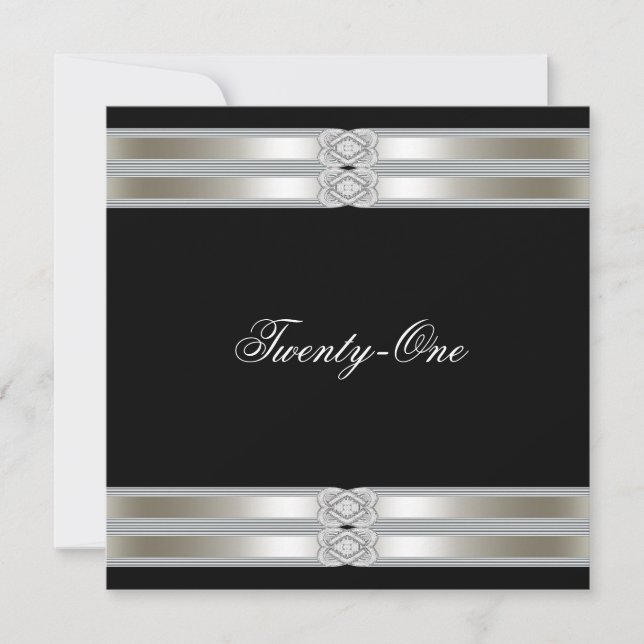 Invitación Fiesta de cumpleaños 21 mujeres negras plateadas (Anverso)
