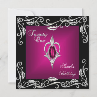 Invitación Fiesta de cumpleaños 21 negro brillante rosa profu