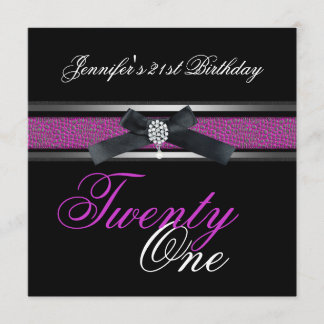 Invitación Fiesta de cumpleaños 21 negro morado rosa plata