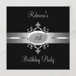 Invitación Fiesta de cumpleaños 21 negro plateado