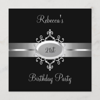 Invitación Fiesta de cumpleaños 21 negro plateado
