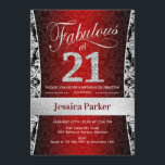 Invitación fiesta de cumpleaños 21 - negro rojo plateado<br><div class="desc">Invitación a la Fiesta de Cumpleaños 21 en negro y plata rojo. Elegante carta de invitación con falsos purpurinas de plata y diamantes. Presenta el patrón de damasco y el tipo de letra del guión. ¡Fabuloso a los veintiuno! El diseño clásico es perfecto para un fiesta elegante. Por favor, envíame...</div>
