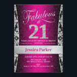 Invitación fiesta de cumpleaños 21 - Negro rosado plateado<br><div class="desc">Invitación a la fiesta de cumpleaños número 21 en negro y plata rosa. Elegante carta de invitación con falsos purpurinas de plata y diamantes. Presenta el patrón de damasco y el tipo de letra del guión. ¡Fabuloso a los veintiuno! El diseño clásico es perfecto para un fiesta elegante. Por favor,...</div>