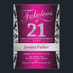 Invitación fiesta de cumpleaños 21 - Negro rosado plateado<br><div class="desc">Invitación a la fiesta de cumpleaños número 21 en negro y plata rosa. Elegante carta de invitación con falsos purpurinas de plata y diamantes. Presenta el patrón de damasco y el tipo de letra del guión. ¡Fabuloso a los veintiuno! El diseño clásico es perfecto para un fiesta elegante. Por favor,...</div>