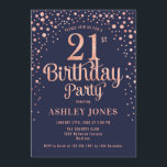 Invitación fiesta de cumpleaños 21 - Oro de la Marina y el Ro<br><div class="desc">Invitación a la fiesta de cumpleaños número 21. Diseño elegante en oro rosa purpurina y marrón. Presenta un diseño elegante de tipo de letra y letra de guión. Mándame un mensaje si necesitas edad personalizado.</div>