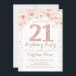 Invitación fiesta de cumpleaños 21 - Oro de la Rosa Blanca<br><div class="desc">Invitación a la fiesta de cumpleaños 21 para las mujeres. Elegante carta de invitación con oro rosa rosa,  blanco y falso purpurina. Presenta tipografía de escritura,  rosas y letras de diamante. Perfecto para la elegante celebración del cumpleaños.</div>