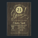 Invitación fiesta de cumpleaños 21 - Oro de madera rústica<br><div class="desc">Invitación a la fiesta de cumpleaños número 21 en el oro falso purpurina y en la madera marrón rústica. Diseño sencillo y moderno,  perfecto para un fiesta elegante. ¡Salud a 21 años! ¡Se puede personalizar en cualquier edad! Por favor,  envíeme un mensaje si necesita más personalización.</div>