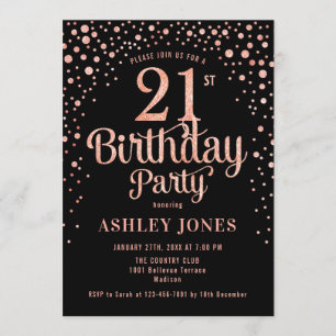 Invitación fiesta de cumpleaños 21 - Oro negro y Rosa