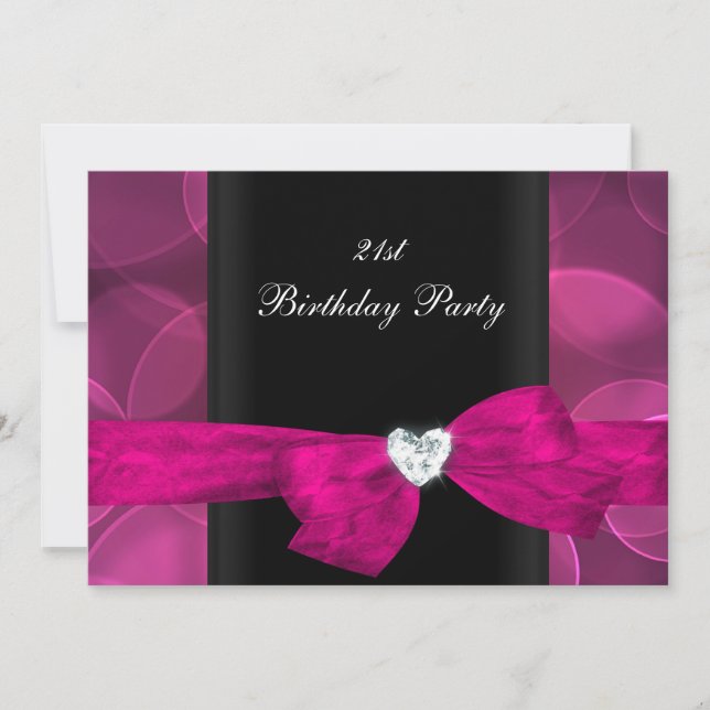 Invitación Fiesta de cumpleaños 21 Pink Black White Burbujas (Anverso)