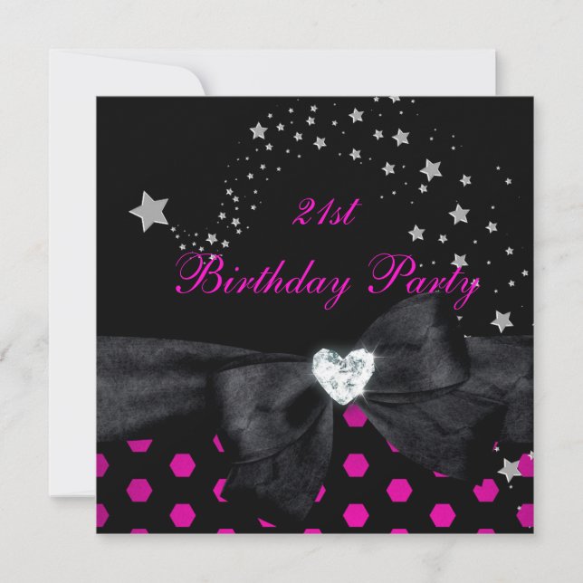 Invitación Fiesta de cumpleaños 21 Pink Black White Spot (Anverso)