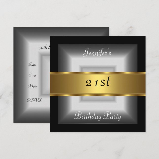 Invitación Fiesta de cumpleaños 21 plata Dorado (Anverso / Reverso)