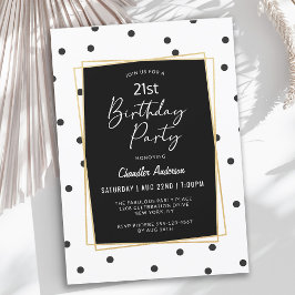 Invitación Fiesta de cumpleaños 21 puntos de confetti negros