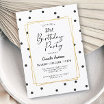 Invitación Fiesta de cumpleaños 21 puntos de confetti negros<br><div class="desc">En un estilo contemporáneo de moda, este diseño de 21ª invitación a la fiesta de cumpleaños presenta puntos de polka de confeti esparcidos en negro sobre fondo blanco. Un marco doble dorado con un fondo blanco limpio rodea el texto con un estilo sencillo. El encantador tipo de guión escrito a...</div>