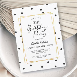 Invitación Fiesta de cumpleaños 21 puntos de confetti negros